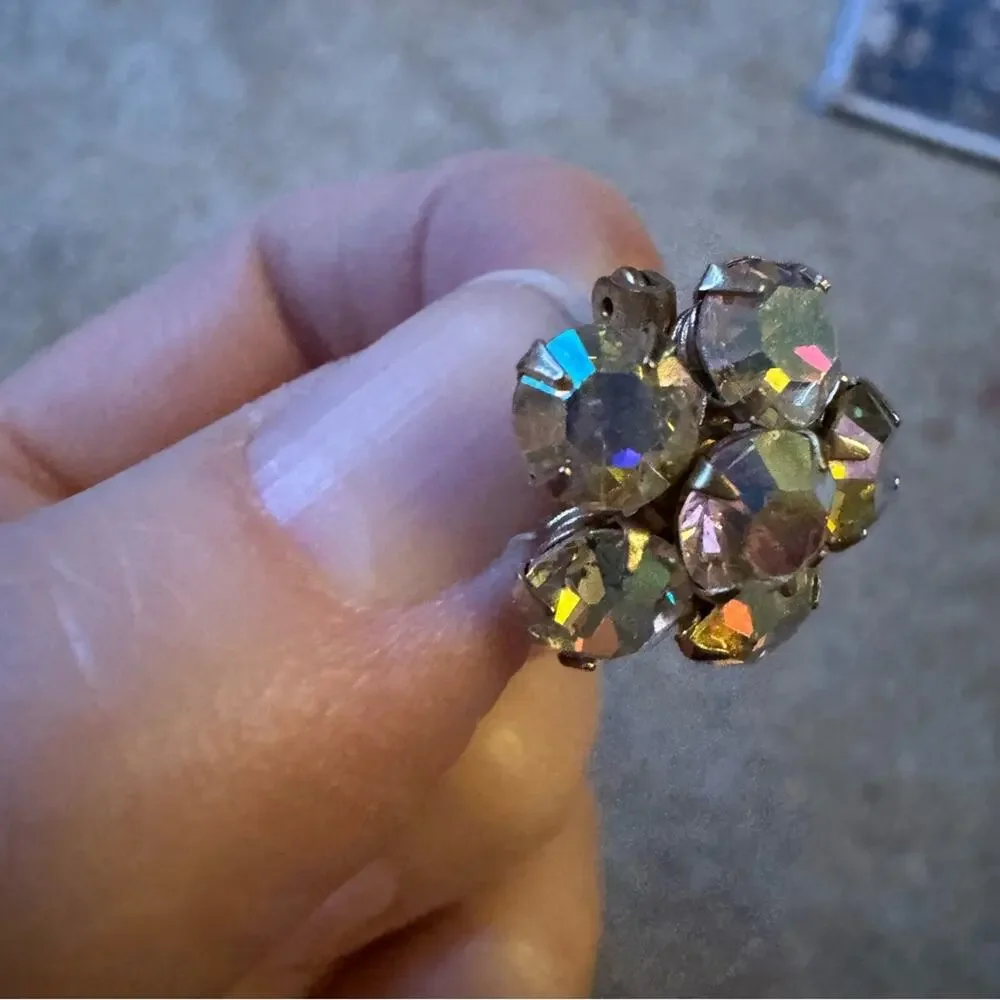 Vintage Aurora Borealis Flower Mini Pin Brooch Colorful Estate Jewelry Womens